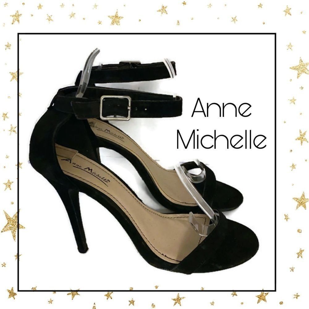 Anne Michelle Black Suede Ankle Strap Heels 8.5